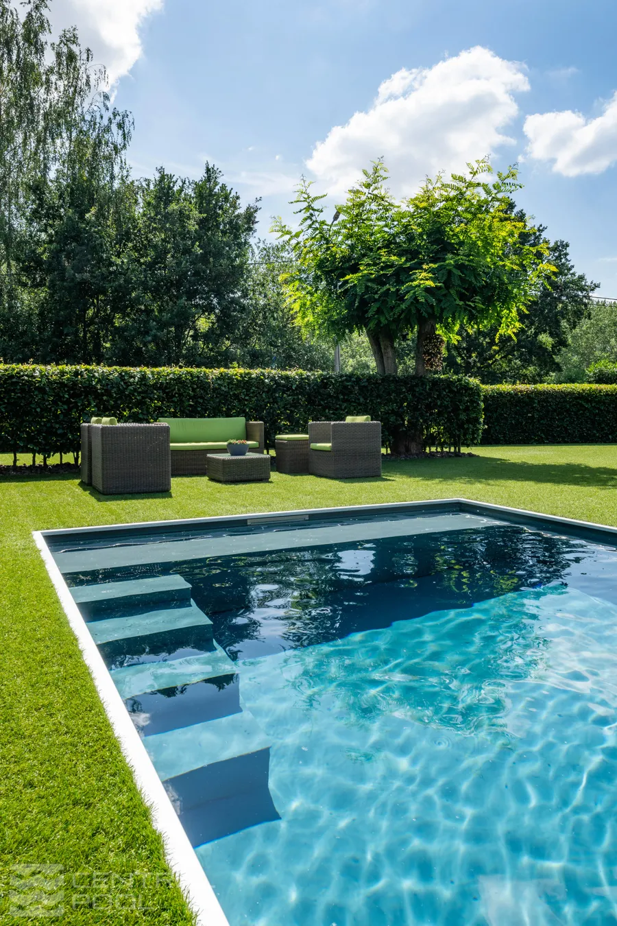 Pool set in lush garden